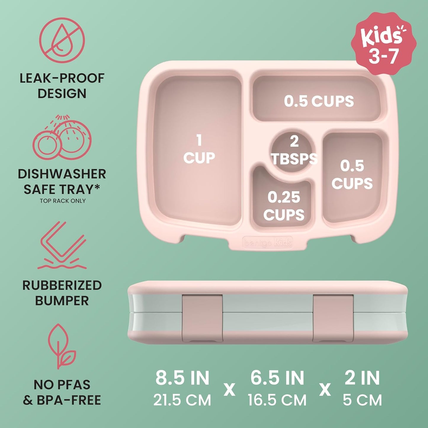 Bentgo Kids Prints Leak-Proof, 5-Compartment Bento-Style Kids Lunch Box - Ideal Portion Sizes for Ages 3-7, Durable, Drop-Proof, Dishwasher Safe, & Made with BPA-Free Materials (Nature Adventure)