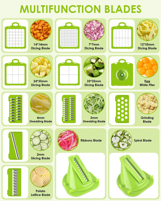 Vegetable Chopper for Kitchen, 26 in 1 Onion Chopper Slicer Dicer Potato Cutter Food Chopper Veggie Salad Maker Dicing Machine Potato Fruit Dicer with Container - PuriLite