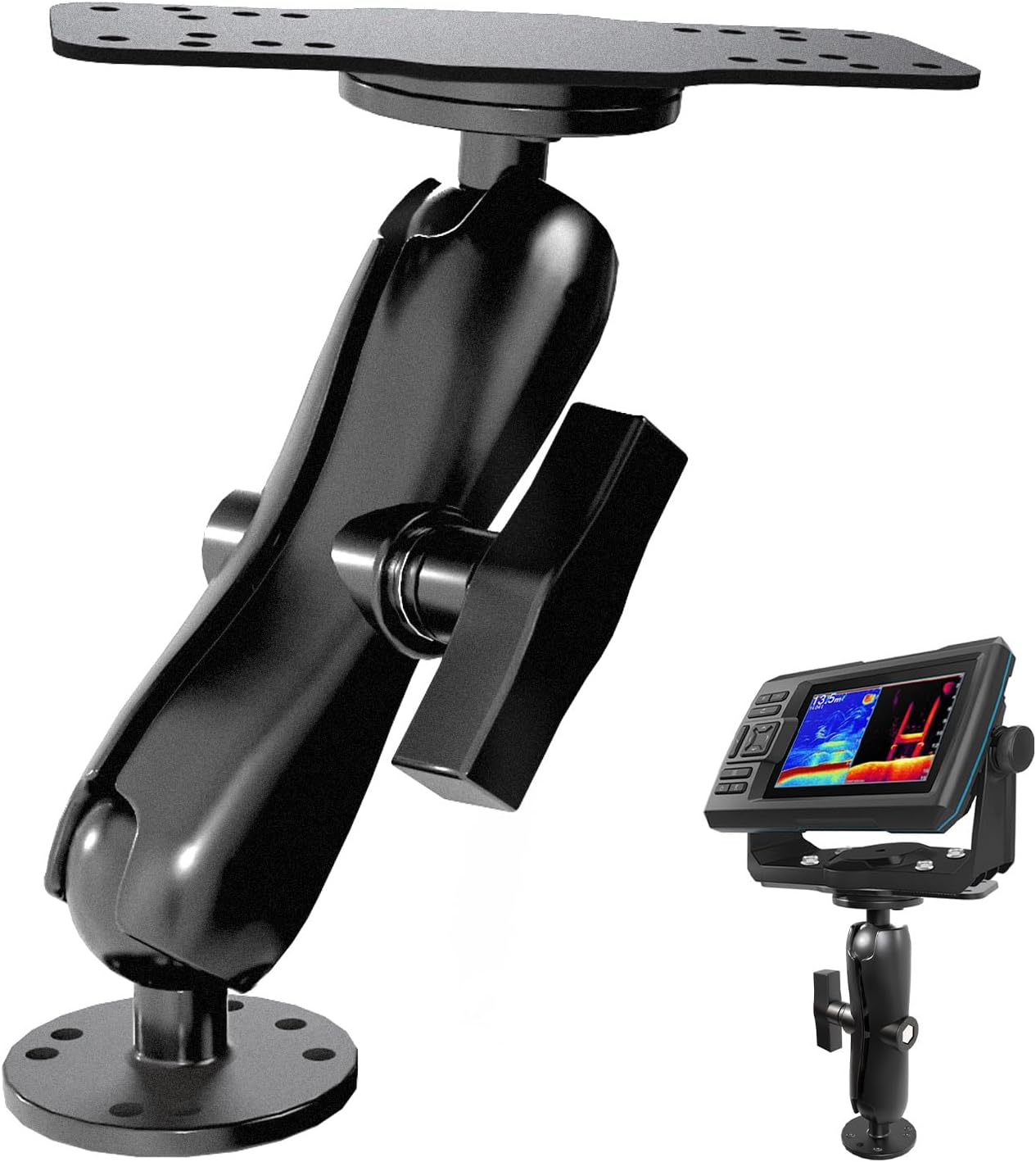 S109 Aluminum Alloy Fish Finder Mount with C Size 1.5" Ball, Dual Purpose Rectangle Plate & Round Base, 6.7" Long Arm Marine Electronic Mount Compatible with Garmin, Lowrance, Humminbird, and More