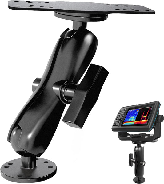 S109 Aluminum Alloy Fish Finder Mount with C Size 1.5" Ball, Dual Purpose Rectangle Plate & Round Base, 6.7" Long Arm Marine Electronic Mount Compatible with Garmin, Lowrance, Humminbird, and More