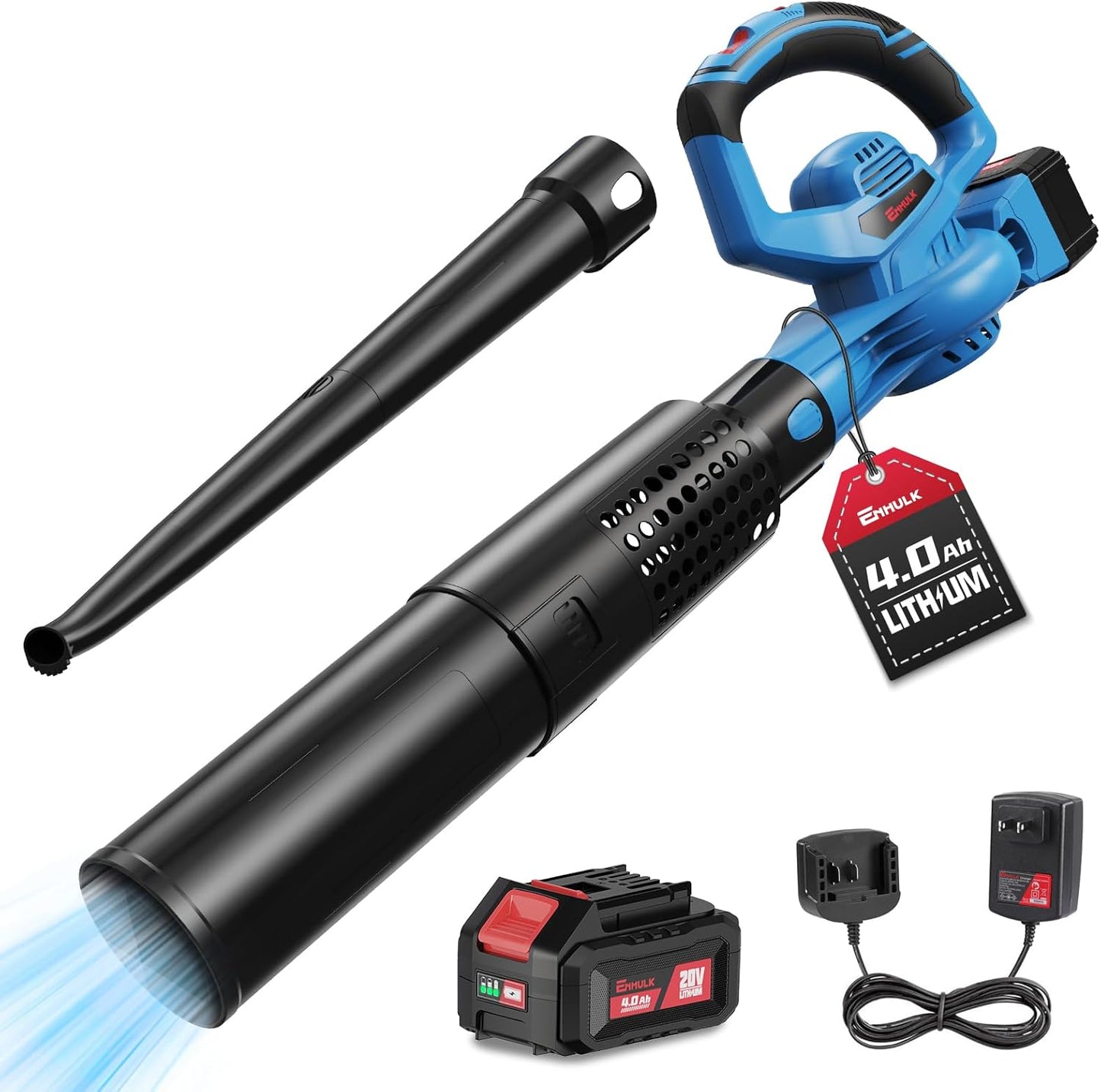 Enhulk 20V 4.0Ah Cordless Leaf Blower,460CFM &190MPH,2-in-1 Battery Powered Leaf Blower,6 Variable Speed,for Blowing Leaves,Debris,Snow and Dust,4.0Ah Battery&Charger Included