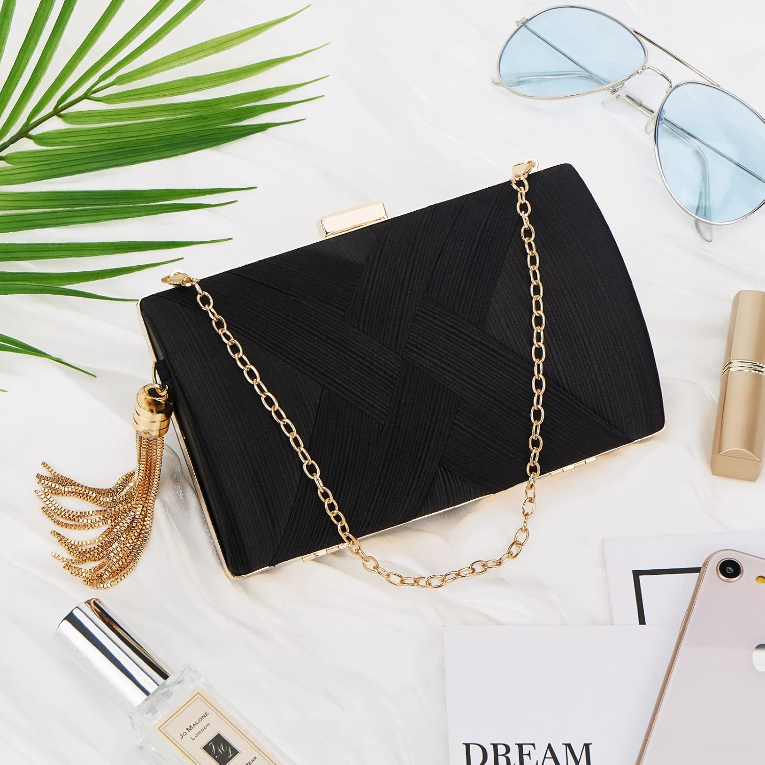 ZOOEASS Women Clutch Bag Evening bag Fringed Evening Handbag,Lady Party Wedding Clutch Purse Chain Shoulder Cross Body Bag - PuriLite