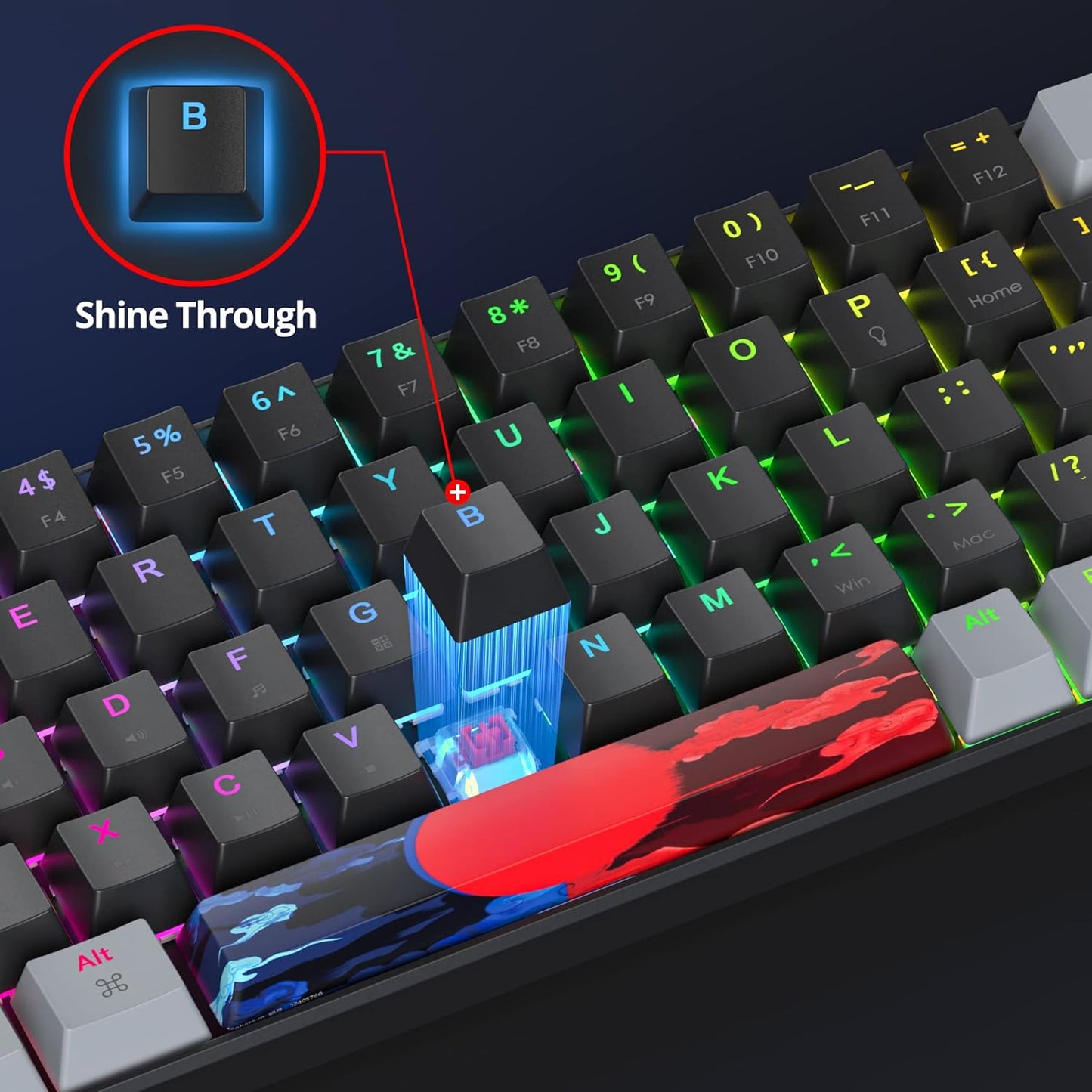 Owpkeenthy Full Size Green Mechanical Gaming Keyboard with Number Pad, Wired 100% Office NKRO Keyboard RGB Backlit 104 Keys with Red Switch for PC Gamer (104 Matcha)