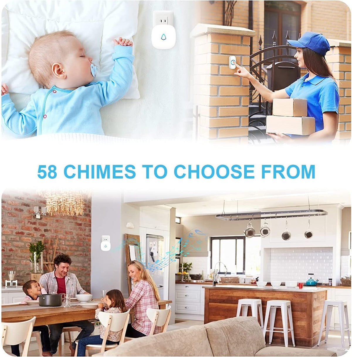 SECRUI Doorbell, 58 Chimes, Easy Installation, 1000ft Wireless Range, White