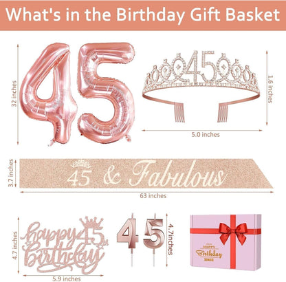 65th Birthday Decorations for Women, Including 65th Birthday Sash and Crown, Cake Topper and Candles, Number Balloons Rose Gold, 65 Year Old Gifts for Women