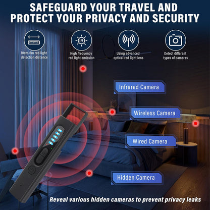 Hidden Camera Detectors,Portable Anti-Spy Detector,Bug Detector,GPS Tracker,Camera Detectors for Hotel,Bathroom,Office,Car,Travel, Protect Your Privacy in All aspects(Black)