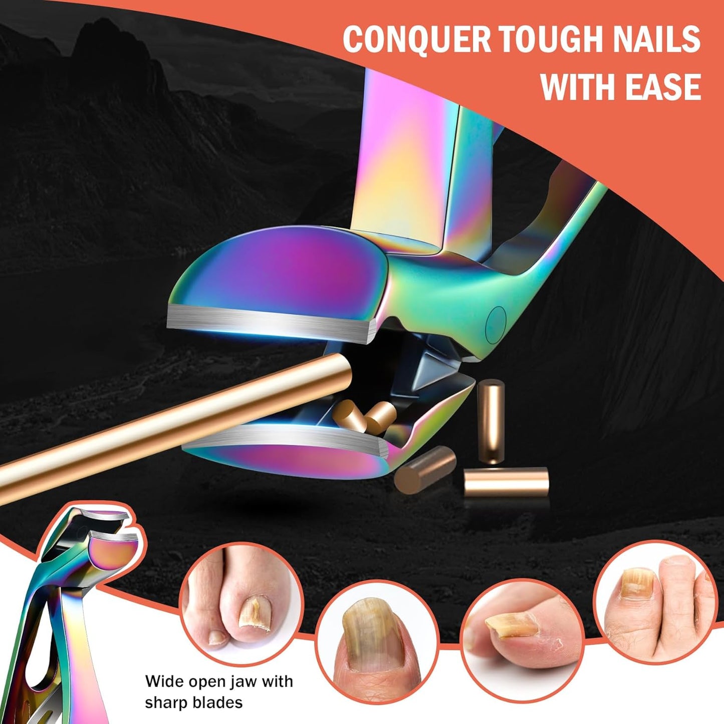 BEZOX Angled Head Nail Clippers for Seniors - Ergonomic Toenail Clipper for Thick Nails, Premium Steel Nail Cutter Trimmer with Catcher for Men and Women - Black