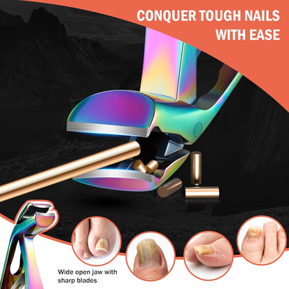 BEZOX Angled Head Nail Clippers for Seniors - Ergonomic Toenail Clipper for Thick Nails, Premium Steel Nail Cutter Trimmer with Catcher for Men and Women - Black
