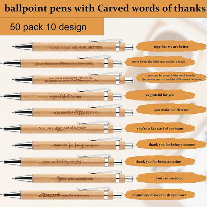 160Pcs Employee Appreciation Gifts Thank You Bamboo Pens Inspirational Ballpoint Pen Motivational Quotes Pens with Organza Bags and Thank You Cards Encouraging Pen Thank You Gift for Teacher Colleague
