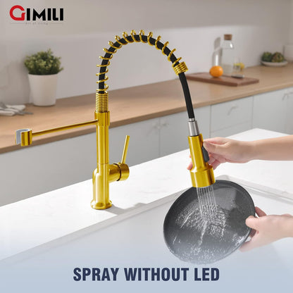 GIMILI Matte Black Kitchen Faucet with LED Light,Single Hole Spring Kitchen Sink Faucet with Pull Down Sprayer