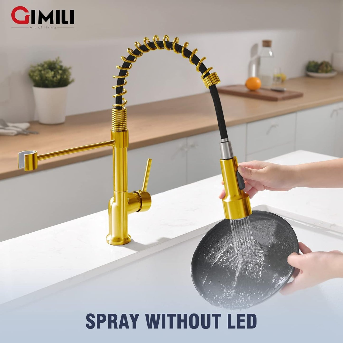 GIMILI Touchless Spring Kitchen Faucet with Pull Down Sprayer, Single Handle Motion Sensor Activated Hands-Free Kitchen Sink Faucet, Single Hole Smart Kitchen Faucet, Solid Brass, Matte Black