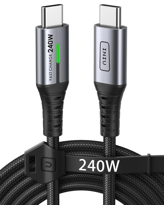 INIU USB C to USB C Cable, 240W 6.6ft Fast Charging Cord, Braided USBC to USBC Phone Charger Cable for Phone 16 15 Pro Max S24 S23 Laptops iPad Switch Steam Deck etc