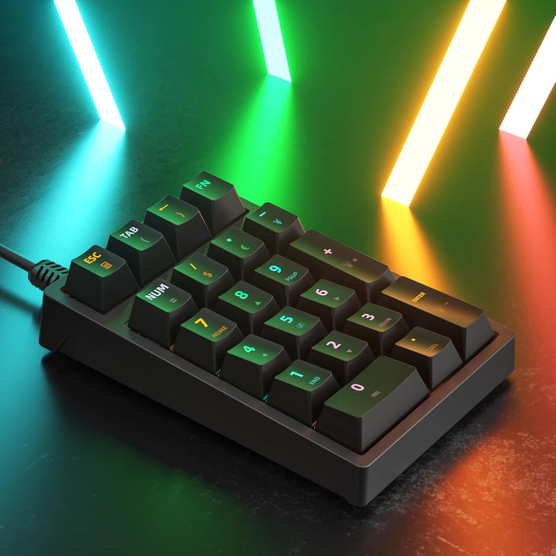 Purilite Select 21-Key Mechanical Numeric Keypad | RGB Backlit Blue Switch with Programmable Keys