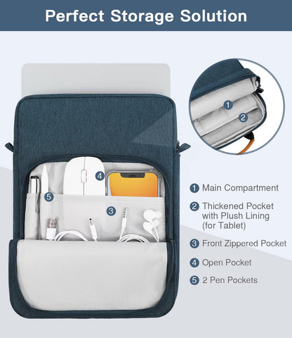 MoKo 13.3-14 Inch Laptop Sleeve Bag Fits MacBook Pro M3/M2 14" 2023, MacBook Pro 13" M2, New MacBook Air 13.6" M3/M2 2024/2022,Tab S8 Ultra 14.6",Handle Carrying Case with Shoulder Strap, Black & Gray - PuriLite