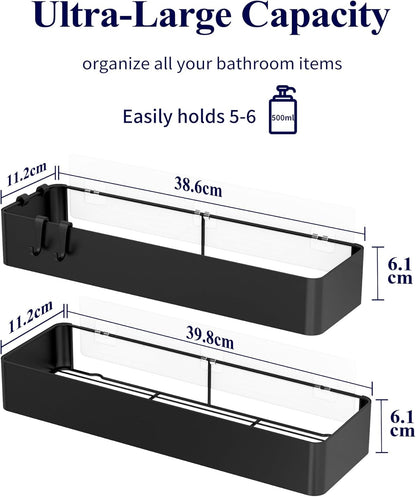 Kitsure Large Shower Caddy - 2 Pack Adhesive Shower Organizer, Drill-Free Shower Shelves for Inside Shower, Rustproof Bathroom Shelf Shower Shelf for Bathroom, Black