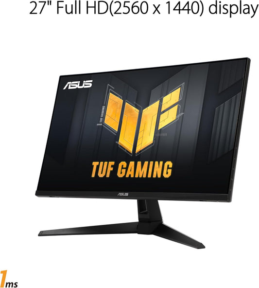 ASUS TUF Gaming 27” 1440P Gaming Monitor (VG27AQM1A) - QHD (2560x1440), 260Hz, 1ms, Fast IPS, ELMB Sync, Freesync Premium, G-Sync compatible, Variable Overdrive, 90%DCI-P3, DisplayHD 400, 3yr warranty - PuriLite