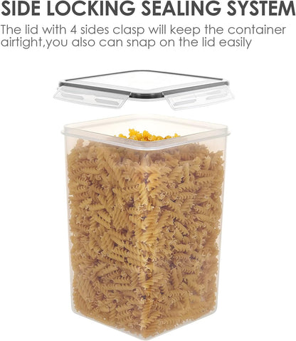 Vtopmart Extra Large Tall Airtight Food Storage Containers, 4 Pieces 6.5L Plastic Kitchen Pantry Storage Containers for Spaghetti, Flour and Baking Supplies - Include 24 Labels, Black