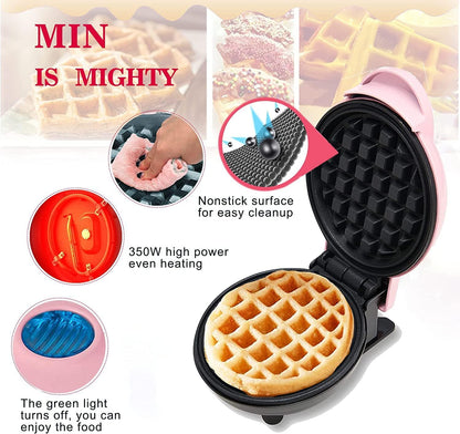 Mini Maker Waffle Maker 5“ Non-Stick Waffler Iron Stuffler Stuffed Wafflera Adjustable Browning Control, Heart, Azure