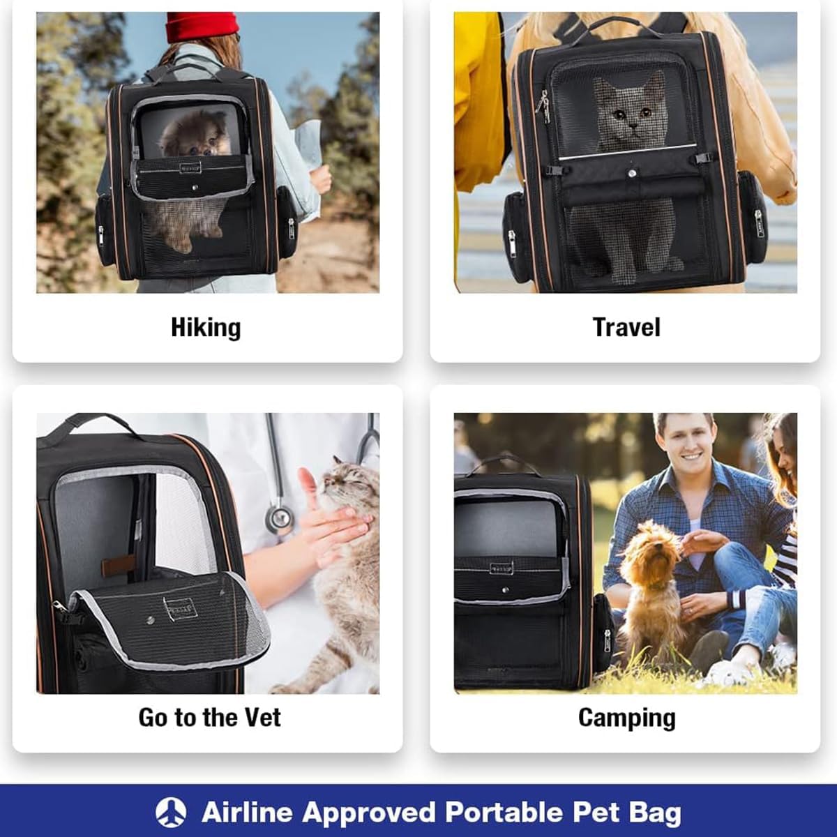 Lekespring Cat Bag, Expandable Cat Backpack Carrier for Small Dogs Medium Cats Fit Up to 18 Lbs, Dog Backpack Carrier, Foldable Pet Backpack Carrier for Travel, Hiking, Outdoor Use (Grey)