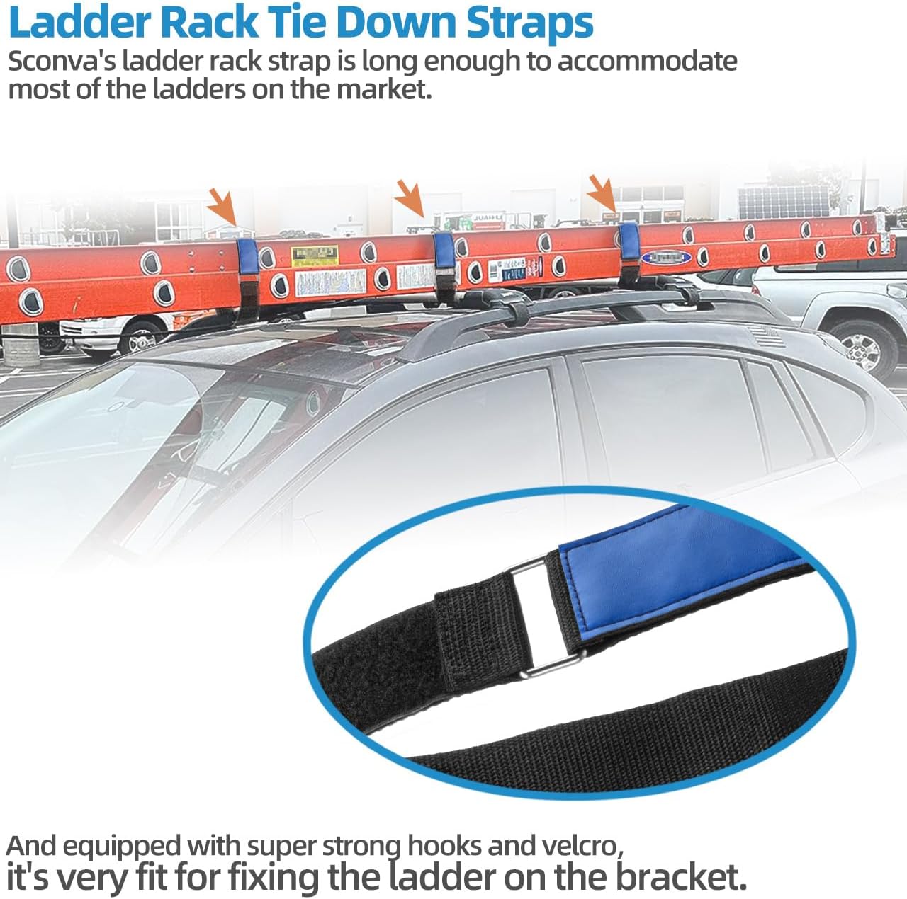 Ladder Rack Tie Down Straps, Adjustable Multipurpose Securing Ladder Straps | Reusable Ladder Straps, Ladder Rack Tie Down Strap with Nylon Hook & Loop for Home, Office, Car, Truck or Boat (33''x 2'')
