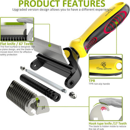 Spring Blossoms-2 in 1 Professional Grooming Rake for Cats & Dogs-Dematting Comb for Easy Mats & Tangles Removing,Pet Brush Safe No More Nasty Shedding and Flying Hair (Orange)