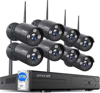 Wireless Security Camera System,SMONET 1080P 8 Channel Home Surveillance DVR Kits with 8pcs 2MP Full HD Cameras 3TB HDD Night Vision Motion Detection Free App for Indoor Outdoor 24/7 Video Recording