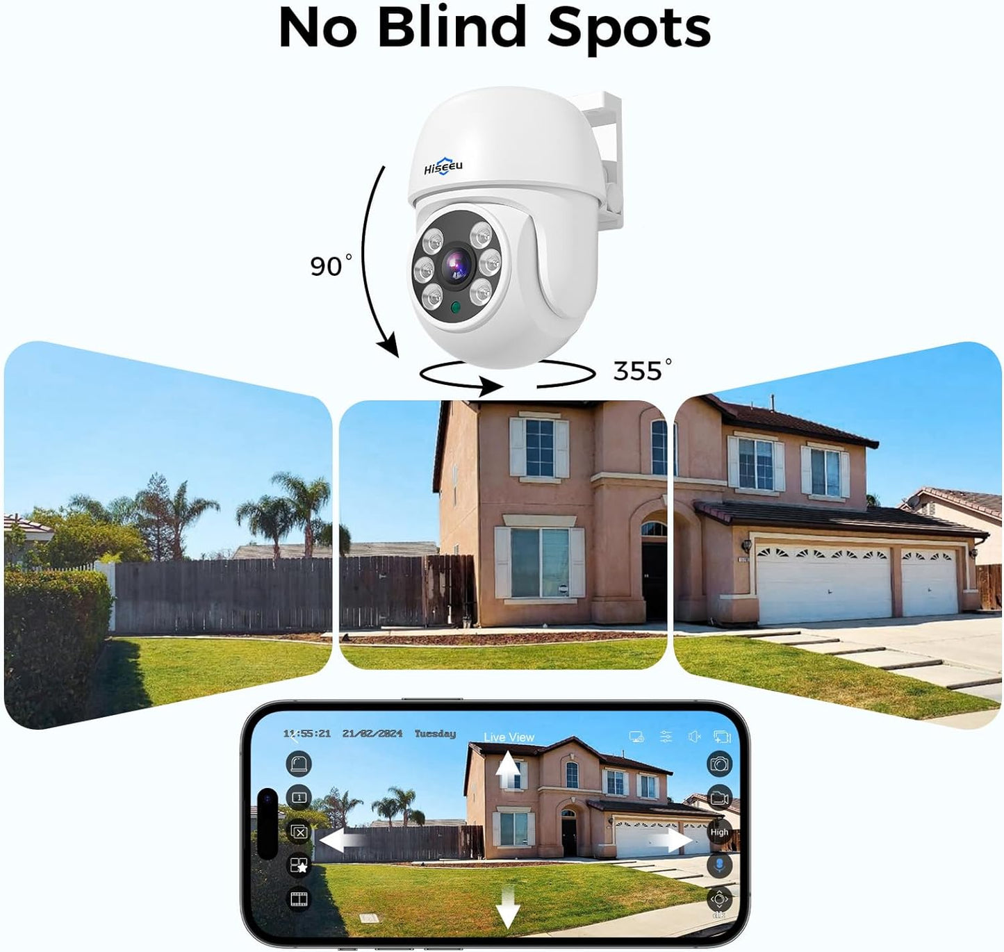 Hiseeu 3K PTZ Wired Security Camera System Outdoor 360°View with Alarm Spotlight, Audio,8CH 5MP DVR,8PCS CCTV Cameras,3TB HDD,Person/Vehicle Detection,100FT Night Vision,24/7 Record,Smart Playback