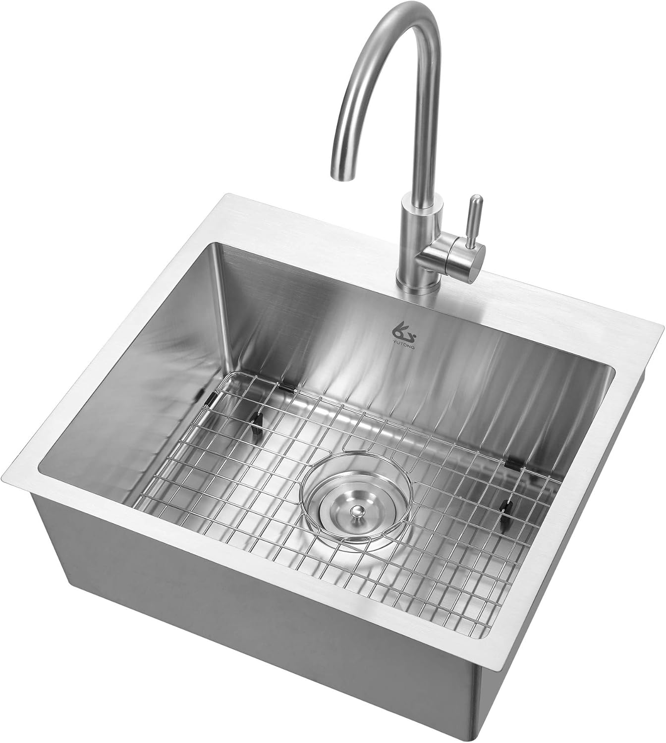 Yutong 16" x 20" Top-Mount/Drop in SS304 Stainless Steel Kitchen Black Sink Single Bowl Without Grid