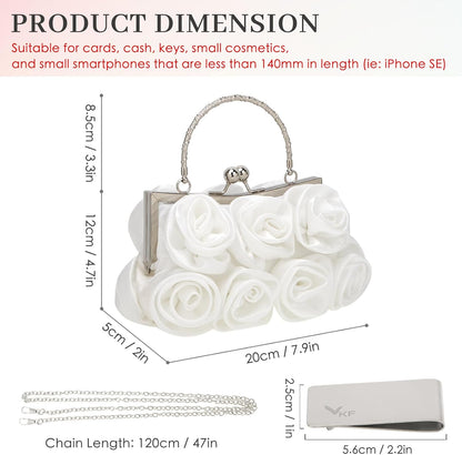 kilofly Missy K 7 Roses Clutch Purse, Satin, with Detachable Strap + kilofly Money Clip