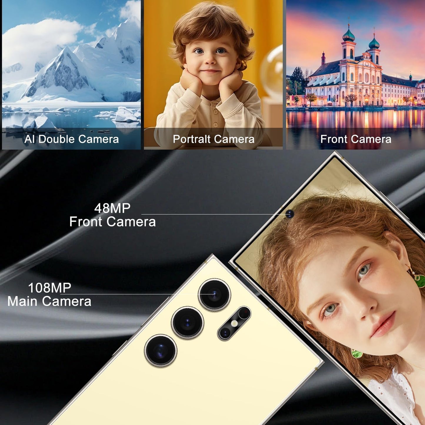 Unlocked Cell Phones Smartphone Unlocked Phones 8+256GB 6.8" HD Screen Dual SIM 108MP+48MP Camera and Built-in Pen (Violet)