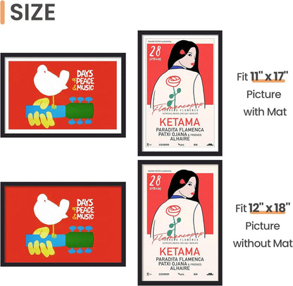 upsimples 11x14 Picture Frame, Display Pictures 8x10 with Mat or 11x14 Without Mat, Wall Hanging Photo Frames, Black