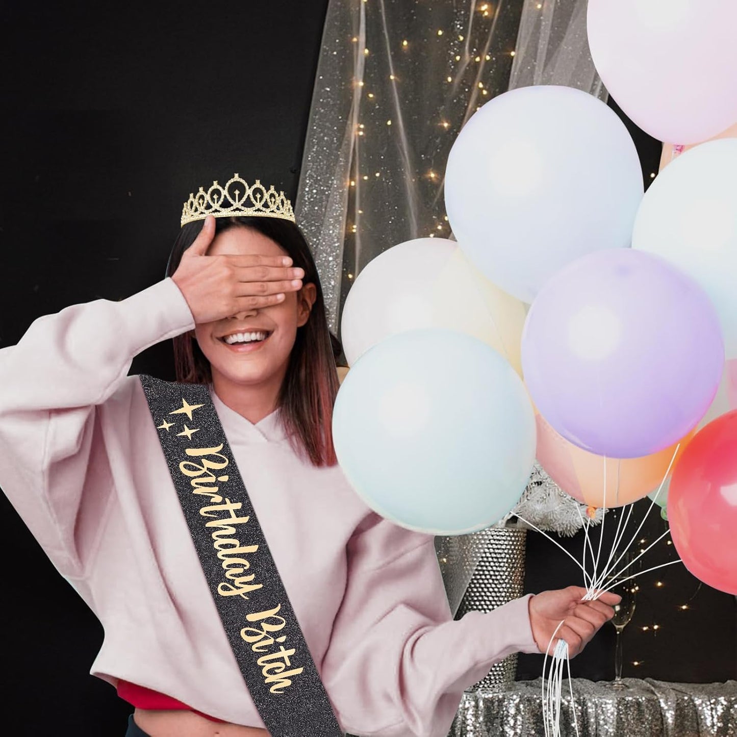 65th Birthday Decorations for Women, Including 65th Birthday Sash and Crown, Cake Topper and Candles, Number Balloons Rose Gold, 65 Year Old Gifts for Women