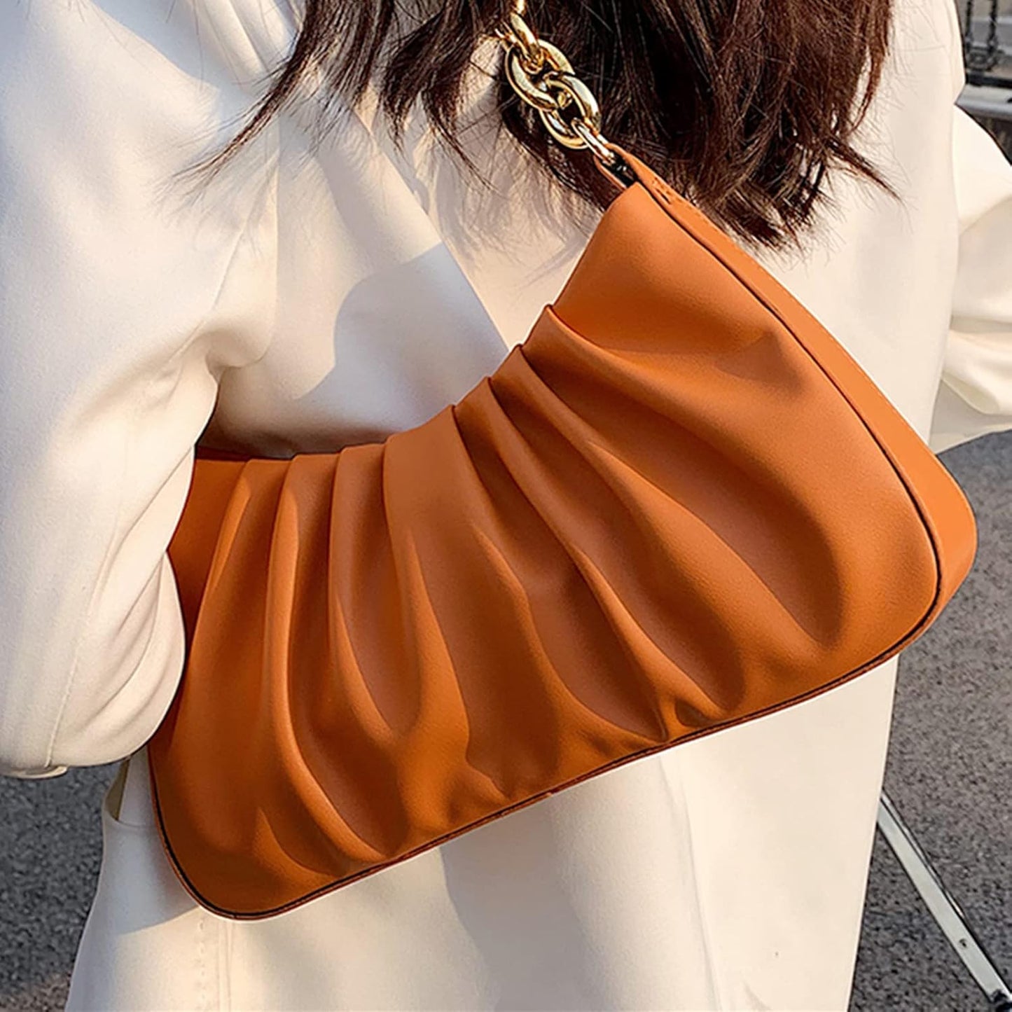 JOLLQUE Shoulder Bag for Women,Small Leather Handbag Purse,Gold Chain Evening Clutch