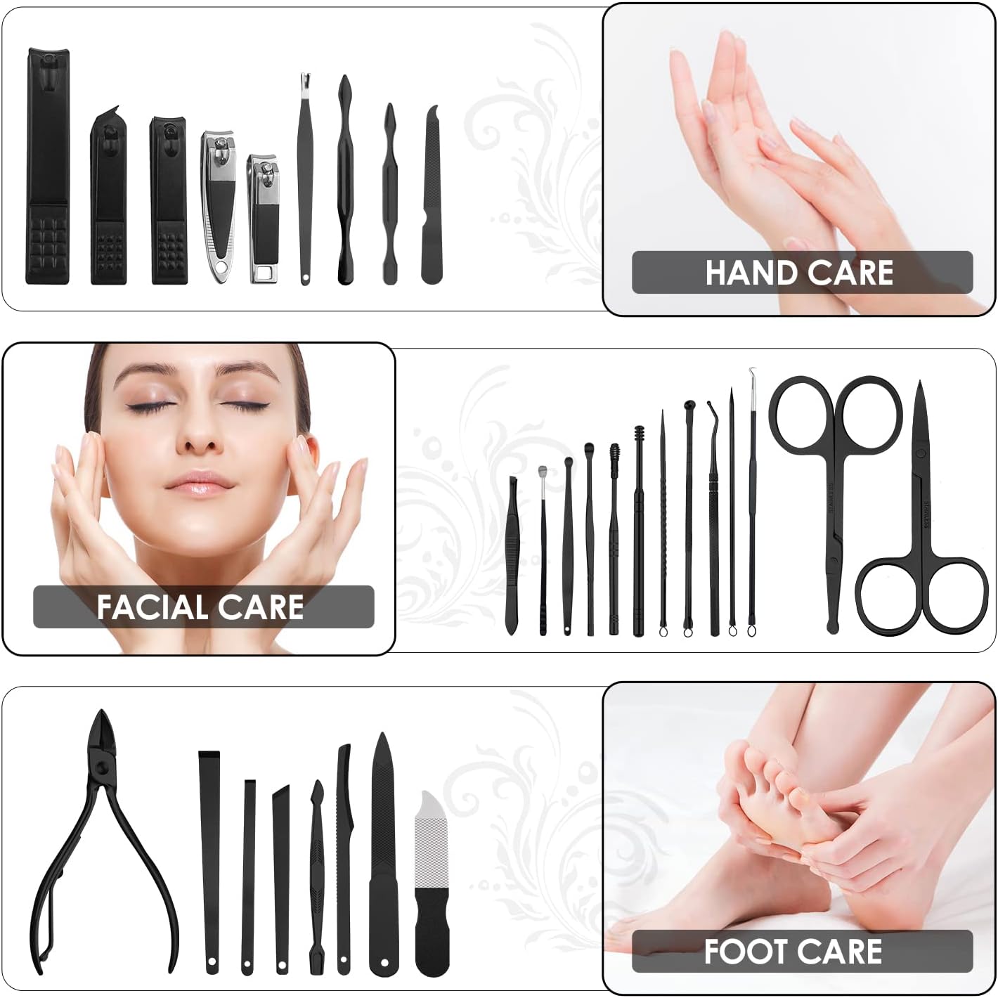 WOAMA Manicure Set 30 in 1 Nail Clipper Set Nail Kit for Women Men Stainless Steel Manicure Kit Professional with Travel Case