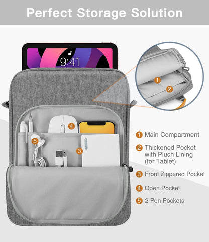 MoKo 13.3-14 Inch Laptop Sleeve Bag Fits MacBook Pro M3/M2 14" 2023, MacBook Pro 13" M2, New MacBook Air 13.6" M3/M2 2024/2022,Tab S8 Ultra 14.6",Handle Carrying Case with Shoulder Strap, Black & Gray - PuriLite