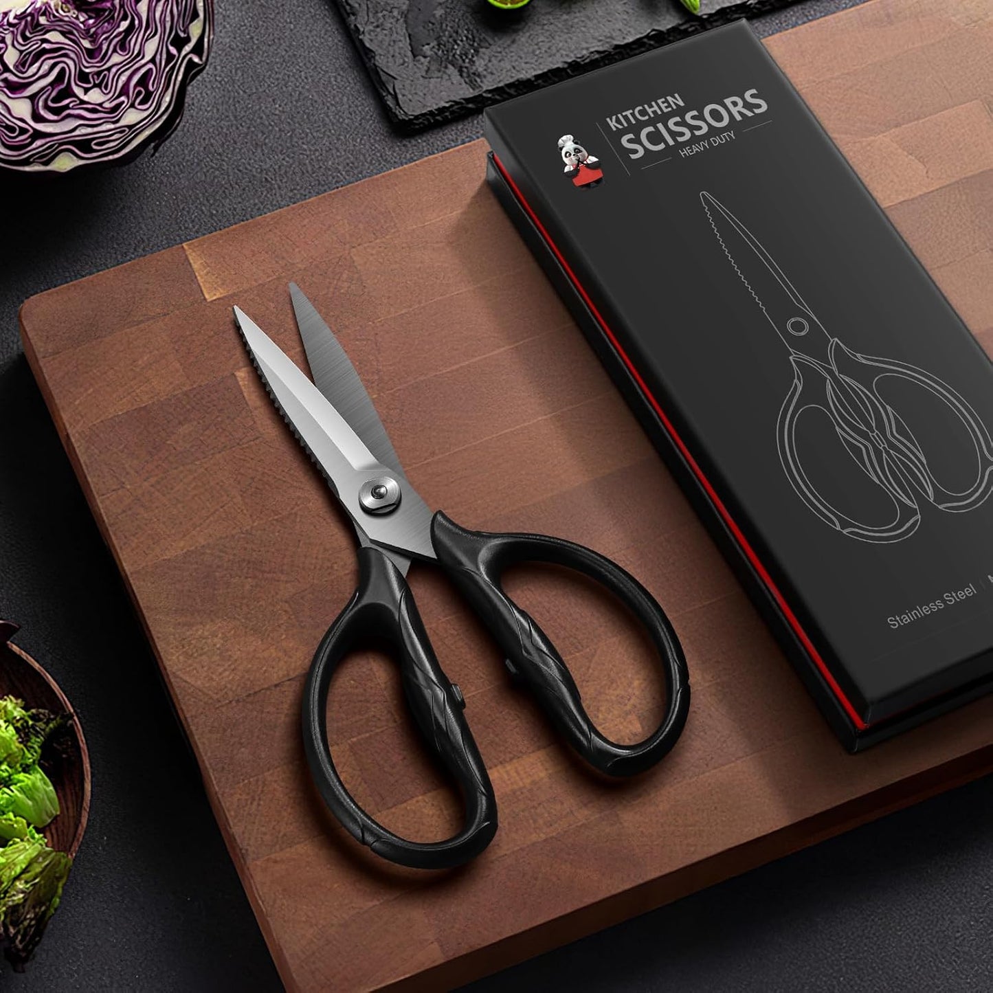SHAN ZU 8.4" Titanium Heavy Duty Kitchen Scissors - Japanese 5Cr15MoV Stainless Steel Shears, All Purpose Detachable Shears for Meat/Herbs/Poultry, Dishwasher Safe, Gift Box Included (Black)