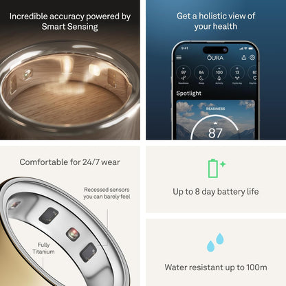 Oura Ring 4 - Gold - Size 9 - Smart Ring - Size First with Oura Ring 4 Sizing Kit - Sleep Tracking Wearable - Heart Rate - Fitness Tracker - Up to 8 Days of Battery Life