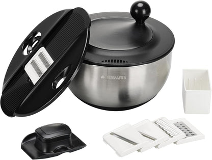 Navaris Salad Spinner with Lid - Salad Spinner Stainless Steel - Salad Dryer - Easy Washing, Drying and Spinning - Includes Grating and Slicing Discs