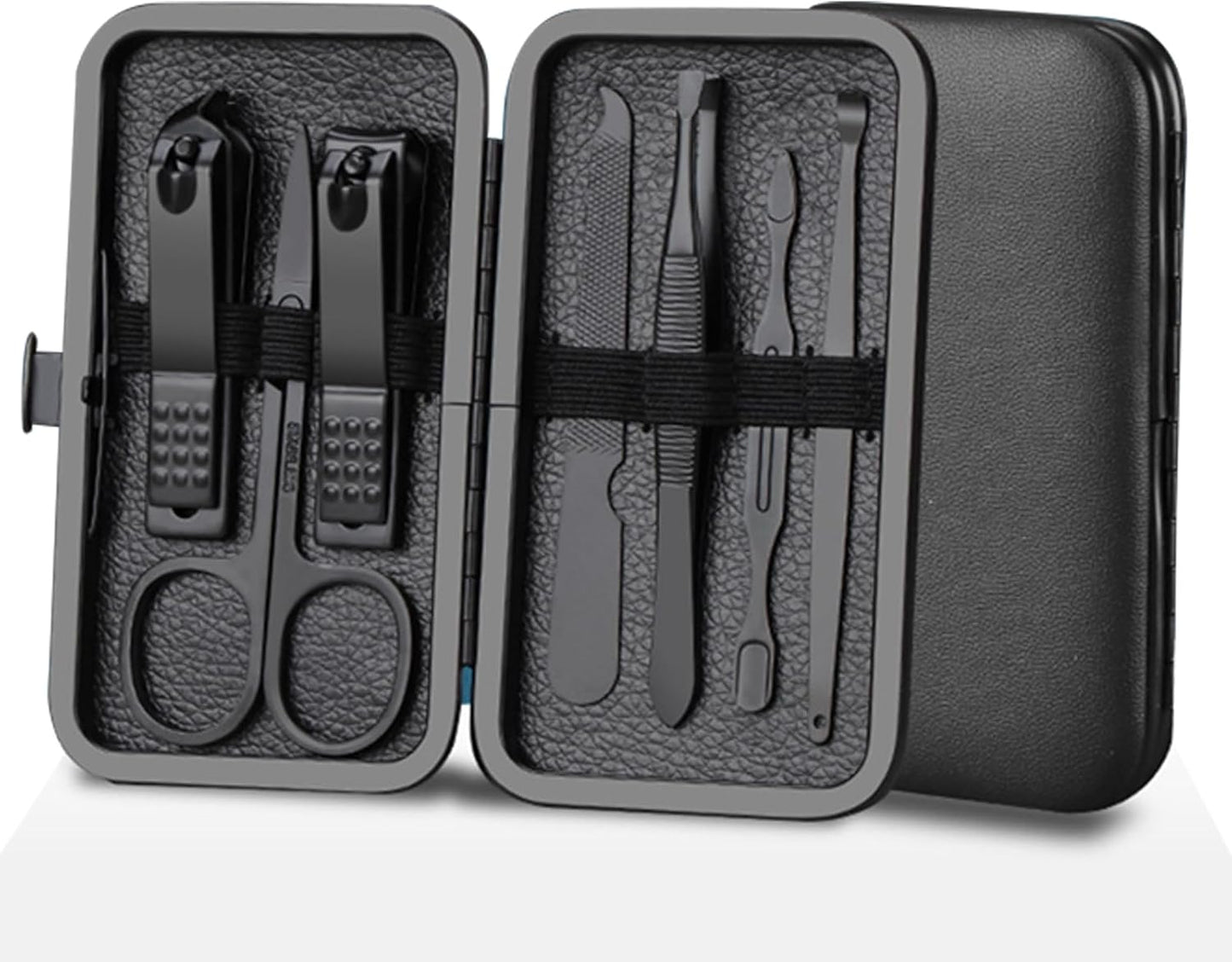 Manicure Set Nail Clippers Pedicure Kit -7PCS Stainless Steel Manicure Kit, Professional Grooming Kits, Nail Care Tools with Luxurious Travel Leather Case Gift Box (7, Black)