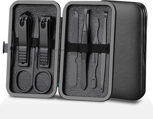 Manicure Set Nail Clippers Pedicure Kit -7PCS Stainless Steel Manicure Kit, Professional Grooming Kits, Nail Care Tools with Luxurious Travel Leather Case Gift Box (7, Black)