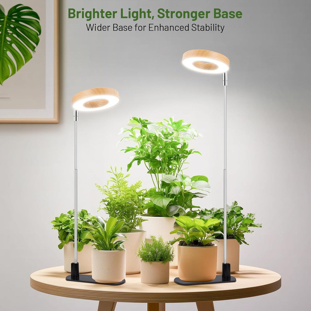 LBW Grow Light for Indoor Plants, Full Spectrum Plant Light with Base, Height Adjustable Plant Grow Lamp with Auto Timer 6/8/12/16H, 3 Colors,5 Dimmable Brightness, for Small Plants, Faux Bamboo Grain