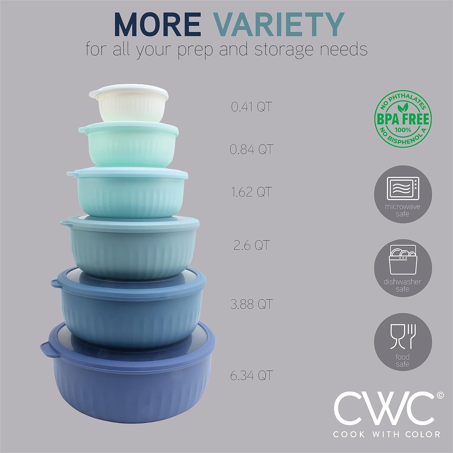 COOK WITH COLOR Prep Bowls with Lids- 8 Piece Nesting Plastic Small Mixing Bowl Set with Lids (Teal Ombre)