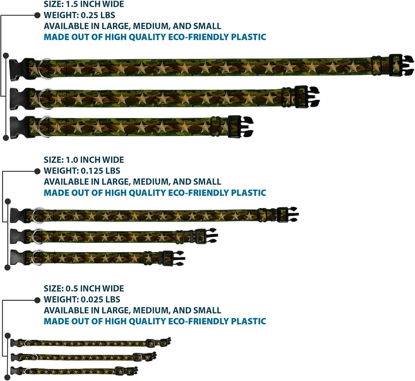 Buckle-Down PC-W21909-M Dog Collar Plastic Clip Buckle, 1"x11"-17", Star Black/White
