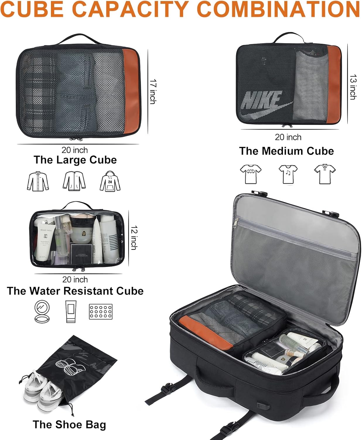 Lumesner Carry on Backpack, Extra Large 40L Flight Approved Travel Backpack for Men & Women