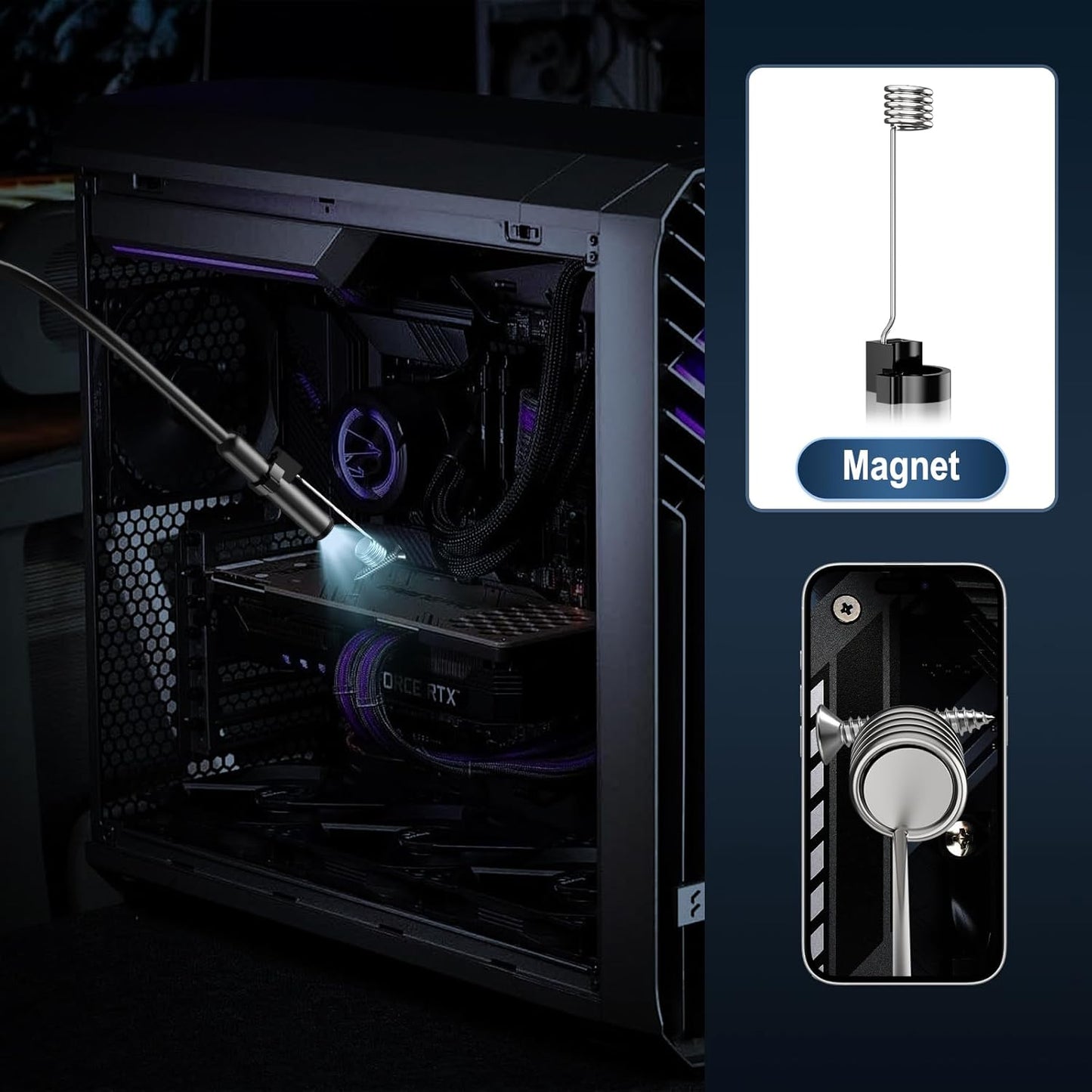 Endoscope Camera with Light, Ennovor 1920P HD, Endoscope Inspection with 8 Adjustable LED Lights, Borescope with Flexible Rigid Snake Camera, IP67 Waterproof and No WiFi Required, for Android iOS