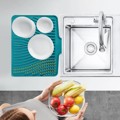 TIKNIK Silicone Dish Drying Mat for Kitchen Counter, Dish Drying Pad, Non-Slip Drain Pad with Built-in Drain, Heat Resistant Stone Drying Mat(40 L x 33 W cm, Grey)