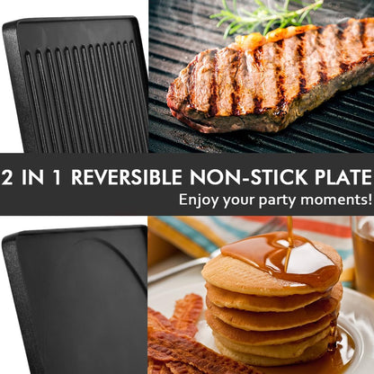 Raclette Table Grill, CUSIMAX Electric Indoor Grill, Portable Korean BBQ Grill with 2 in 1 Reversible Non-stick Plate& Natural Grill Stone, 1500W Electric Party Grill, 8 Raclette Pans& Wooden Spatulas