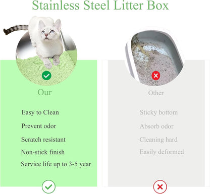 TENTIZON Stainless Steel Cat Litter Box, Extra Large Enclosed Kitty Litter Box with Removable Lid, Scoop, Pedal, XL High Sided Metal Litter Pan for Kitten, Big Cats Up to 11KG