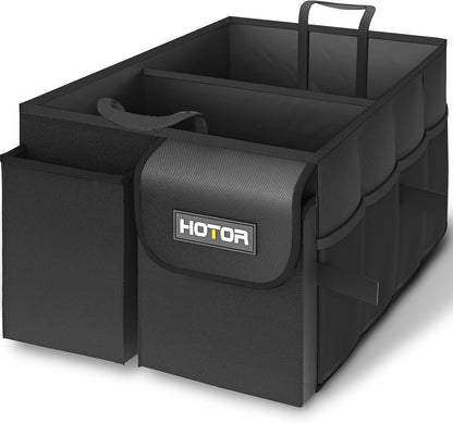 HOTOR Trunk Organizer - Car Organizer, Foldable Trunk organizer for SUVs & Sedans, Car Accessories, Tools, Sundries, 2 Compartments, Black
