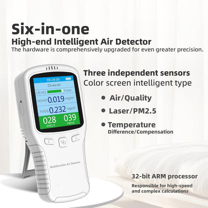Air Quality Tester, 8 in 1 Air Quality Monitor Indoor，Formaldehyde Detector, voc Meter, Detect Indoor HCHO,TVOC,AQI,PM2.5,PM10,PM1.0,Temperature and Humidity Tester (Black)